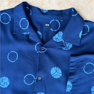 Uniqlo Disney Mickey Mouse Camp Shirt Blue Mens L Fits XXL Boxy Oversized Aloha